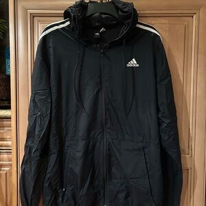 Adidas Black Windbreaker with White Stripes